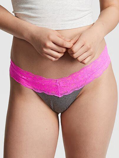 Трусики стрінги PINK EVERYDAY LACE TRIM THONG PANTY