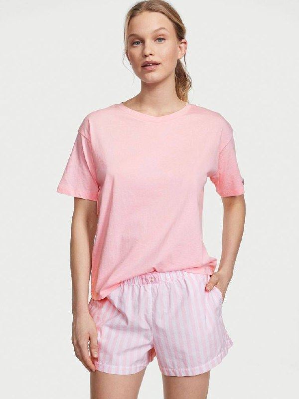 Піжама Victoria's Secret COTTON SHORT TEE-JAMA SET PRETTY BLOSSOM BOLD STRIPE XL