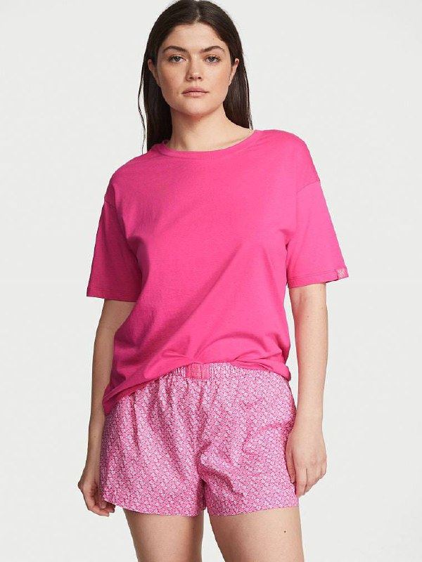 Піжама Victoria's Secret TEE-JAMA COTTON SHORT PJ SET FUCHSIA шорти рожева розмір M