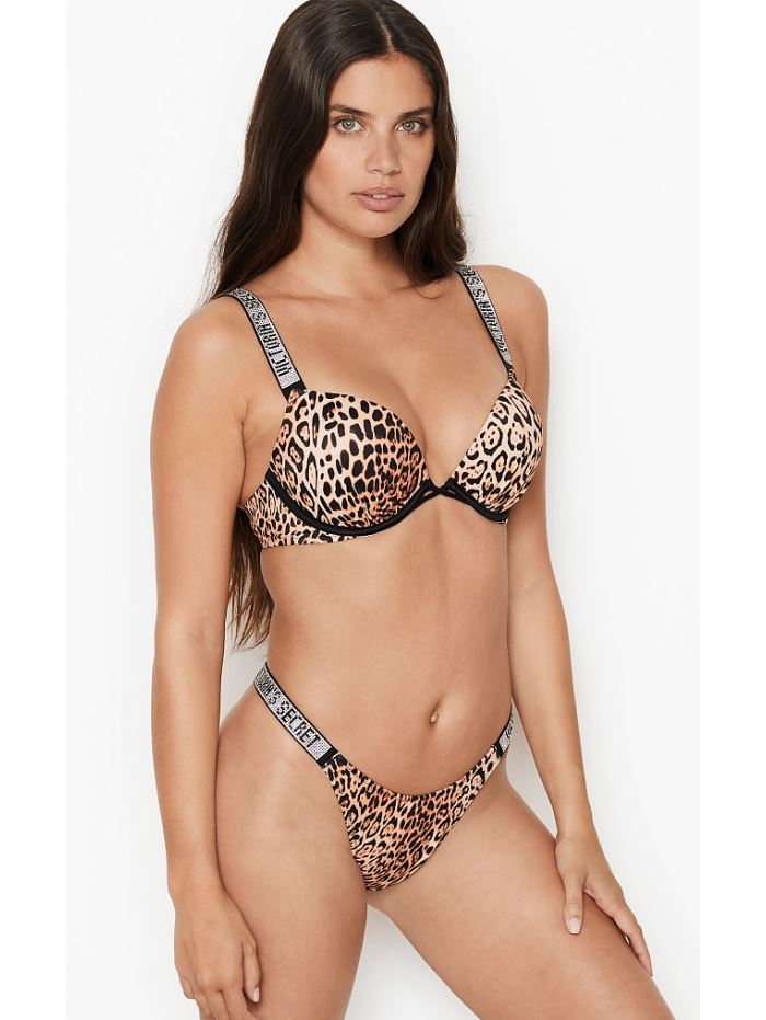 КУПАЛЬНИК РОЗДІЛЬНИЙ ЗІ СТРАЗАМИ VICTORIA SECRET SHINE STRAP SWIM ЛЕОПАРДОВИЙ З ПОДВІЙНИМ ПУШАПОМ