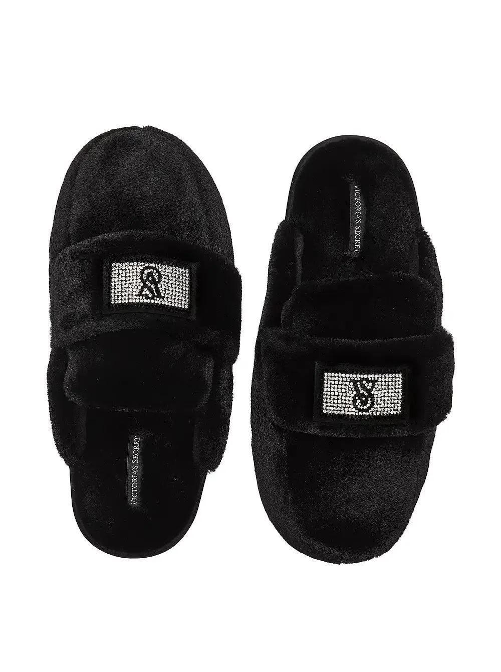 Кімнатні домашні тапочки чорні зі стразами Victoria's Secret Bling Strap Slipper Black Bling Size M