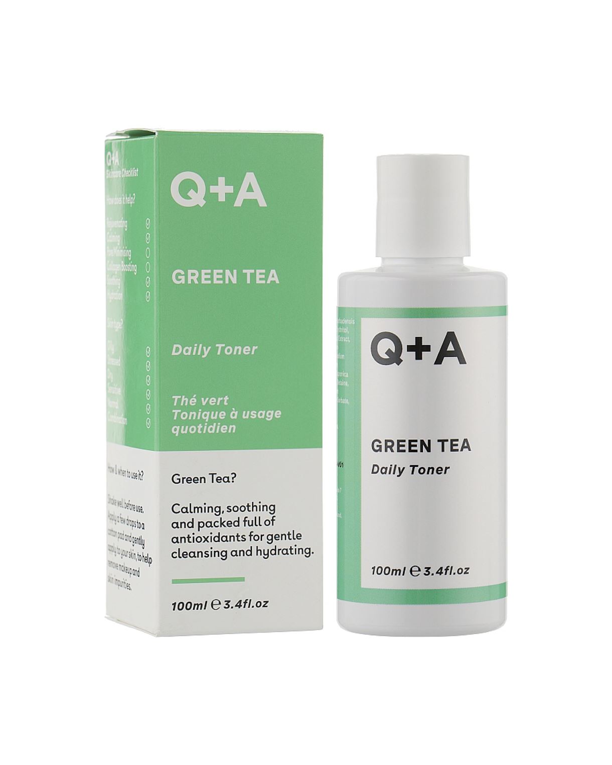 Тонер для обличчя із зеленим чаєм Q+A - Green Tea Daily Toner