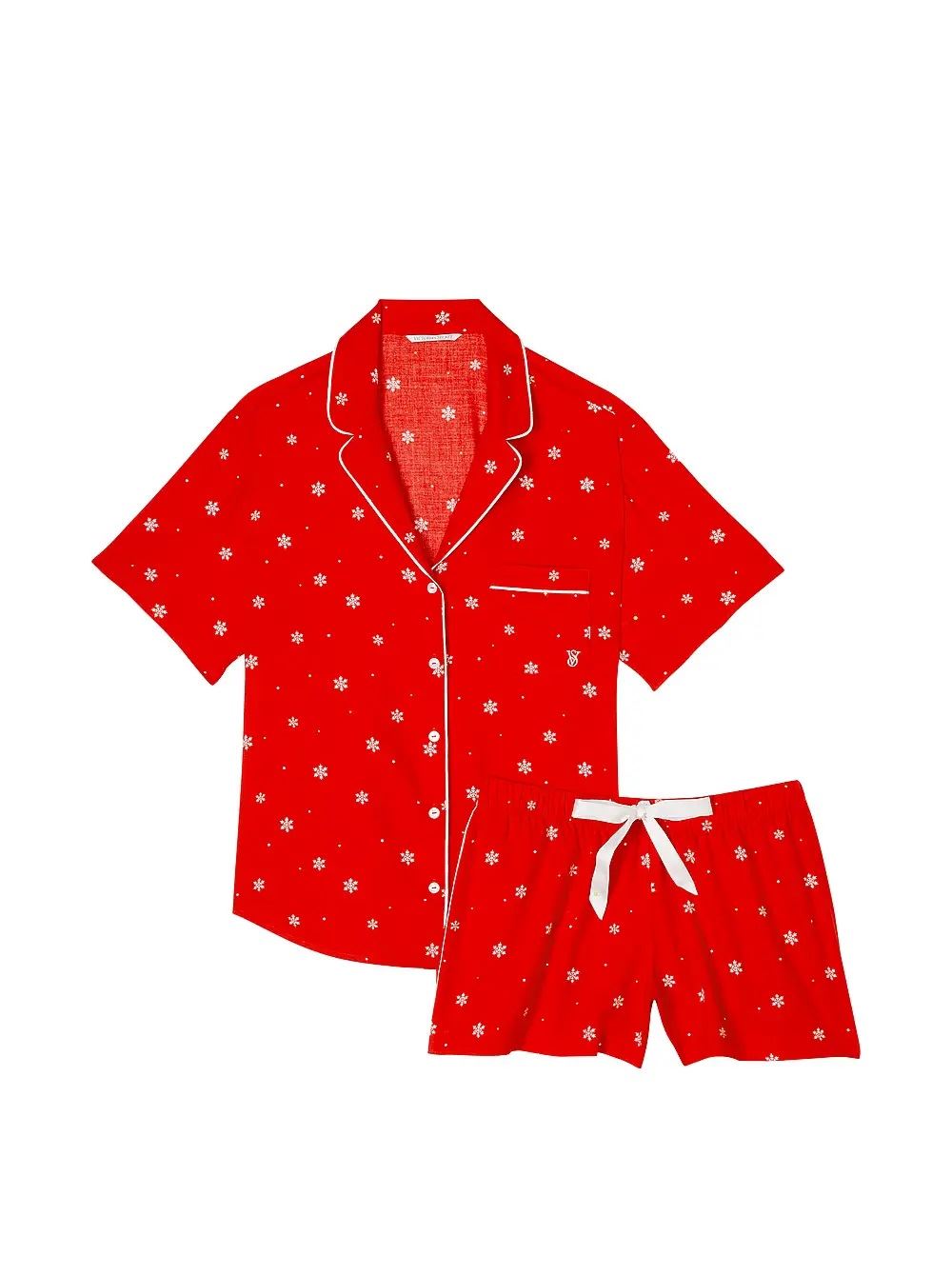 Піжама Flannel Short Pajama Set Lipstick Snowflakes Victoria’s Secret розмір M